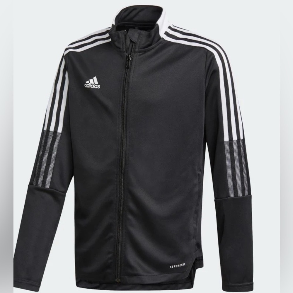 Adidas TRIO 21Track Jacket Teen XL Black White Full Zip Aeroready Primegreen